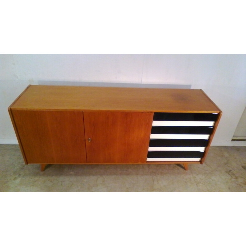 Retro vintage wood and stained oak dresser by Jiří Jiroutka, 1950