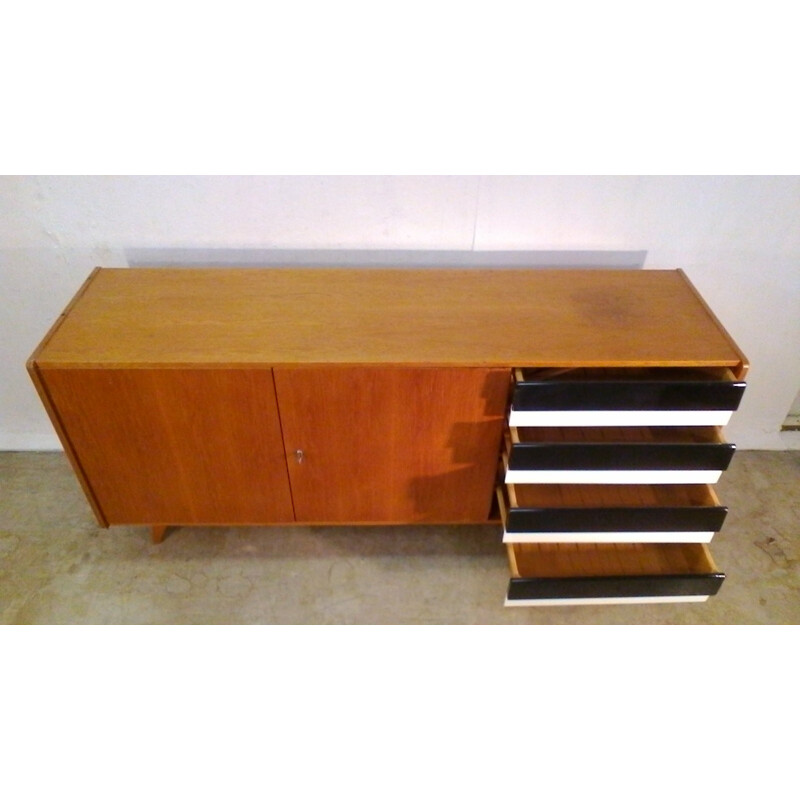 Retro vintage wood and stained oak dresser by Jiří Jiroutka, 1950