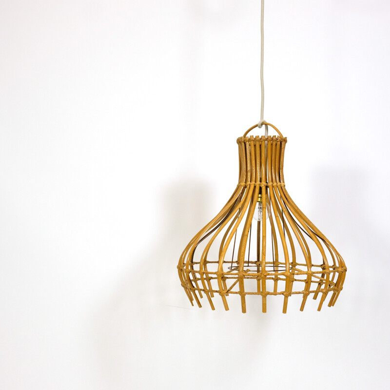 Vintage rattan cage pendant - 1960s