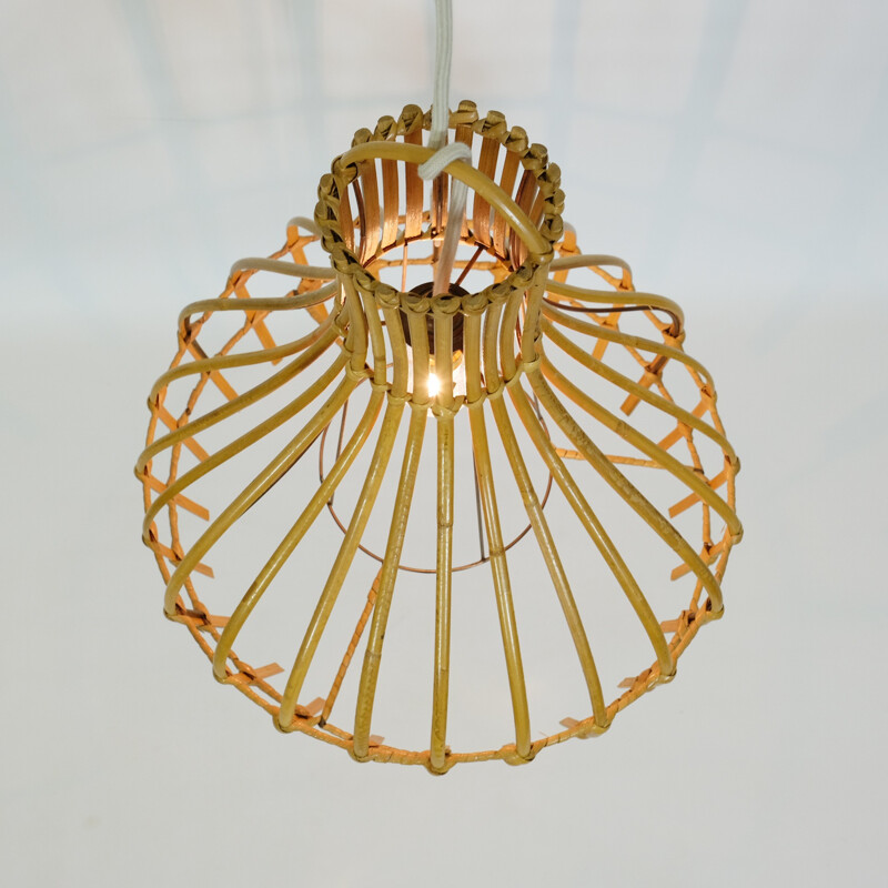 Vintage rattan cage pendant - 1960s