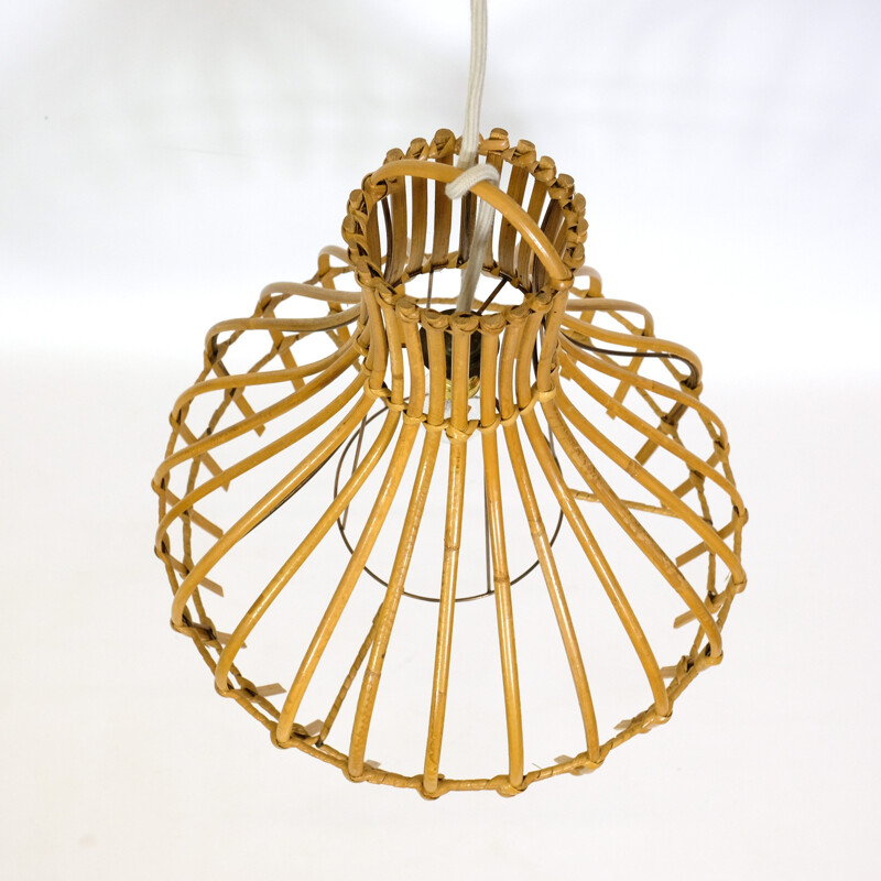 Vintage rattan cage pendant - 1960s