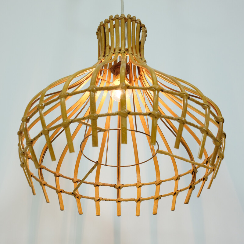 Vintage rattan cage pendant - 1960s