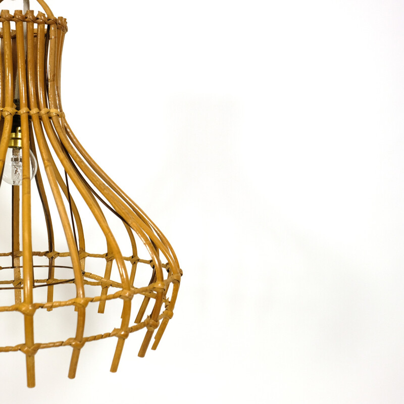 Vintage rattan cage pendant - 1960s