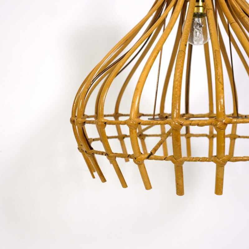 Vintage rattan cage pendant - 1960s