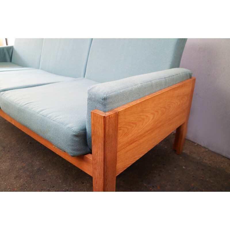 Danish vintage sofa with oak frame and turquoise upholstery - 1970s