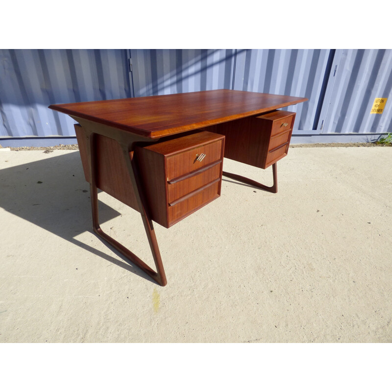 Vintage scandinavian desk in teak with compass legs - 1960s