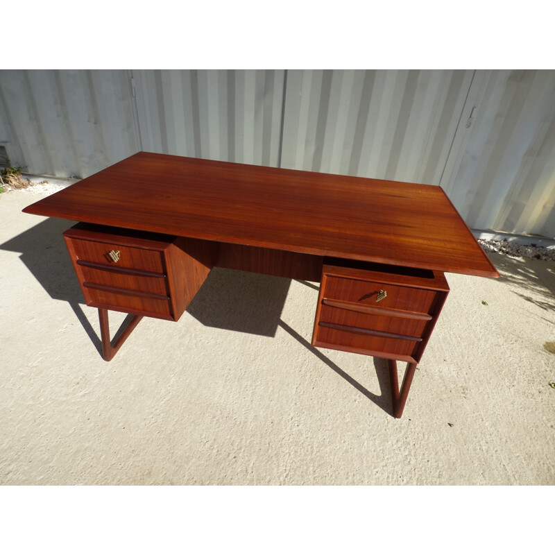 Vintage scandinavian desk in teak with compass legs - 1960s