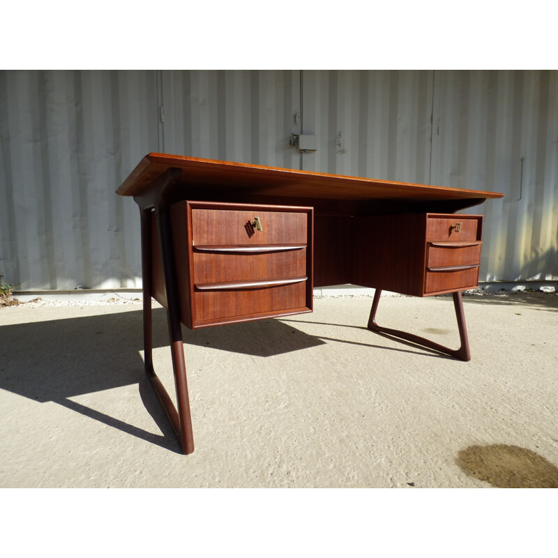 Vintage scandinavian desk in teak with compass legs - 1960s