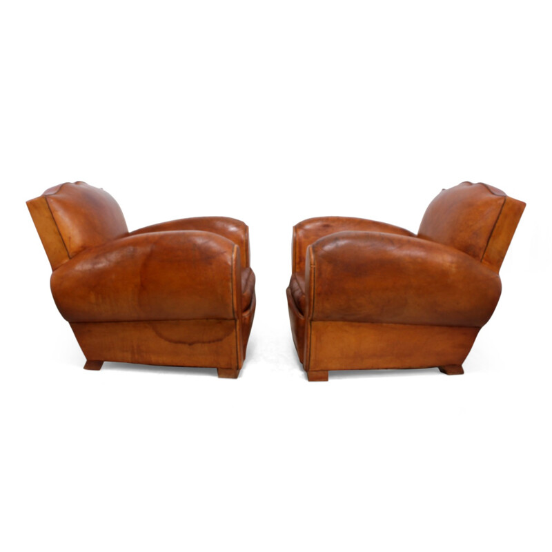 Pair of Vintage French Leather Club Chairs - 1930s