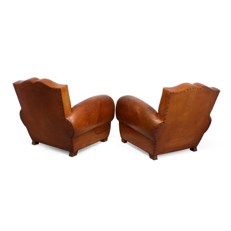 Pair of Vintage French Leather Club Chairs - 1930s