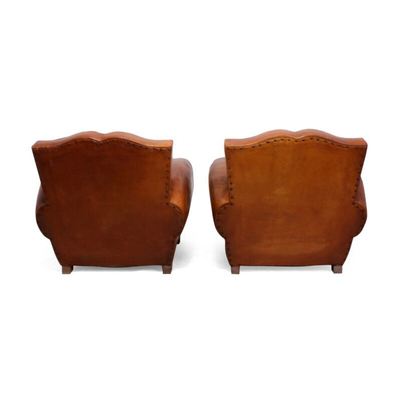 Pair of Vintage French Leather Club Chairs - 1930s