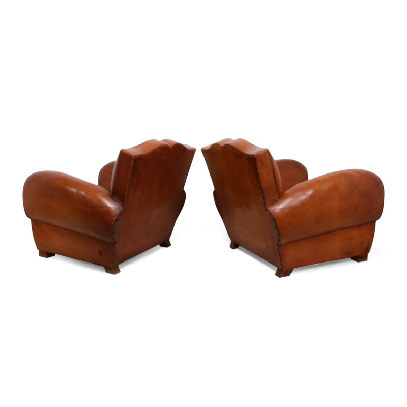 Pair of Vintage French Leather Club Chairs - 1930s