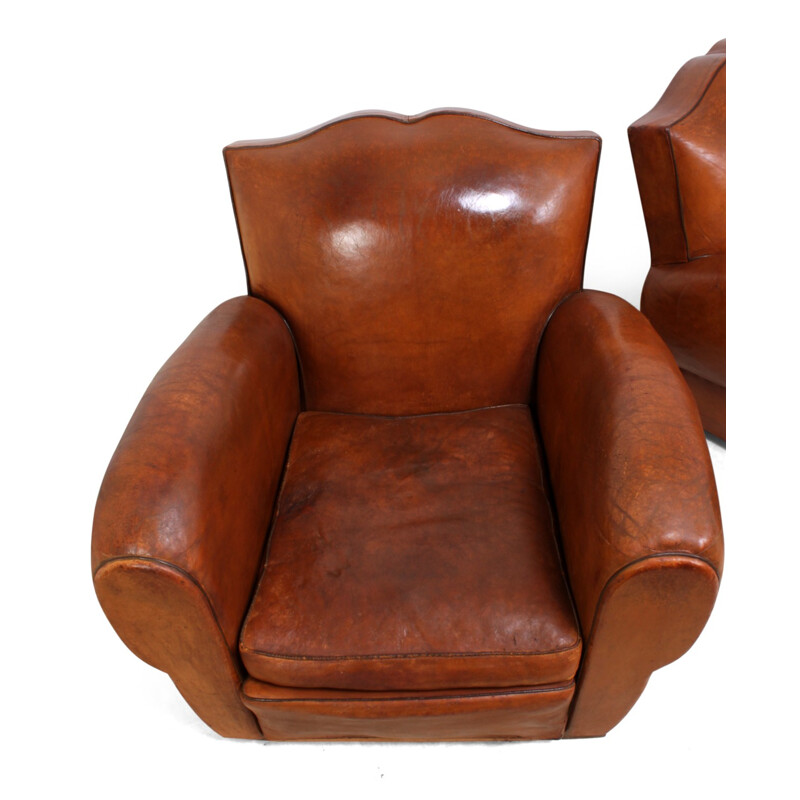 Pair of Vintage French Leather Club Chairs - 1930s