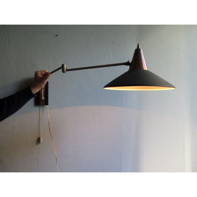 Vintage wall lamp in black coppered metal - 1950s