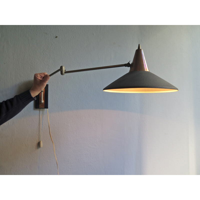 Vintage wall lamp in black coppered metal - 1950s