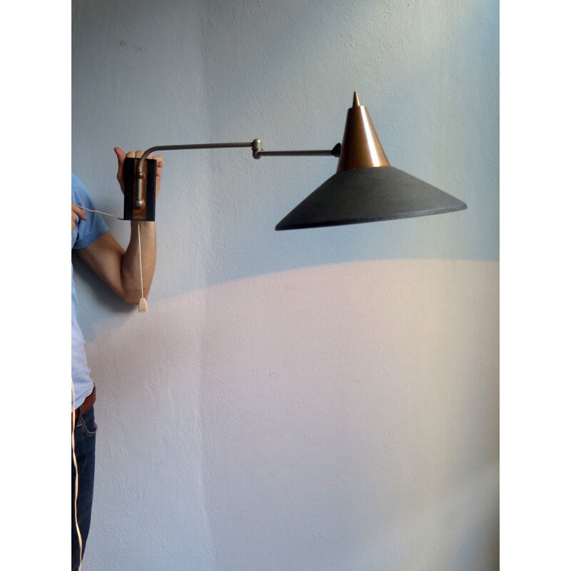 Vintage wall lamp in black coppered metal - 1950s