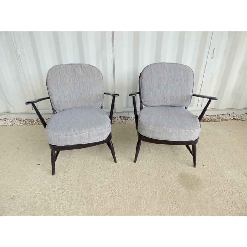 Vintage pair of black lacquered armchairs - 1960s