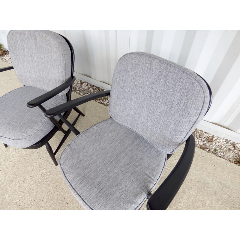 Vintage pair of black lacquered armchairs - 1960s