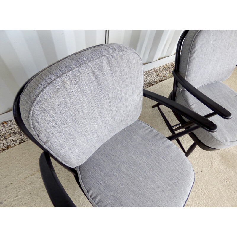 Vintage pair of black lacquered armchairs - 1960s