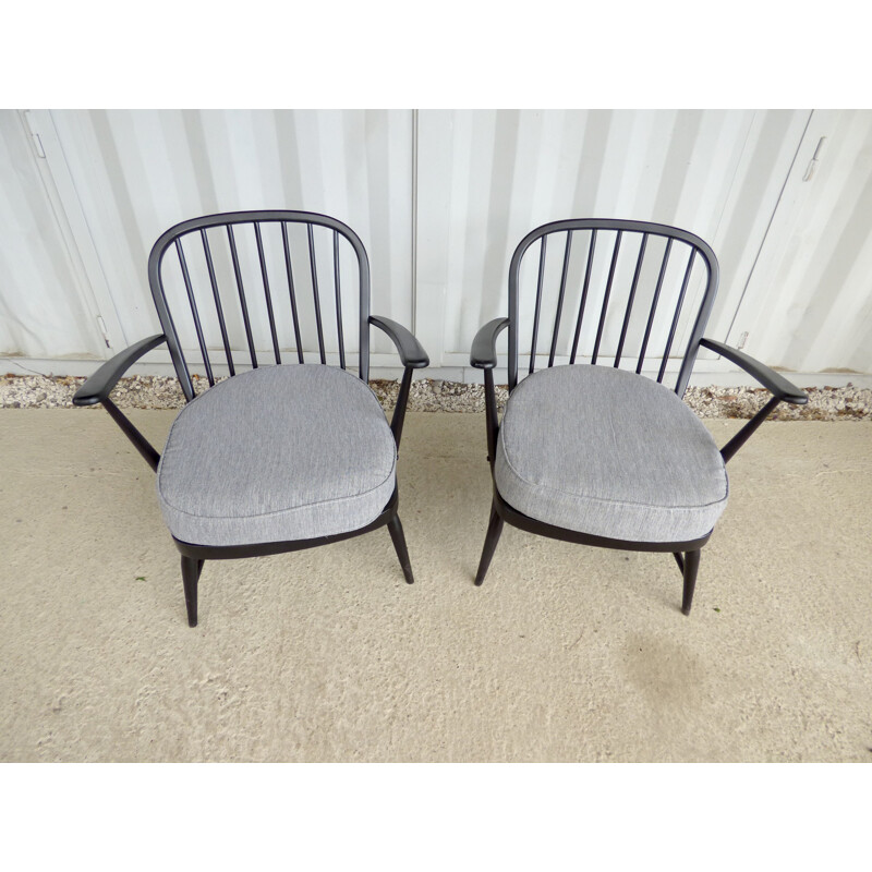 Vintage pair of black lacquered armchairs - 1960s