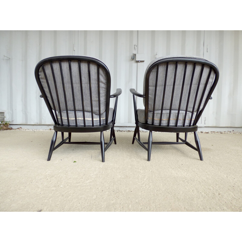 Vintage pair of black lacquered armchairs - 1960s