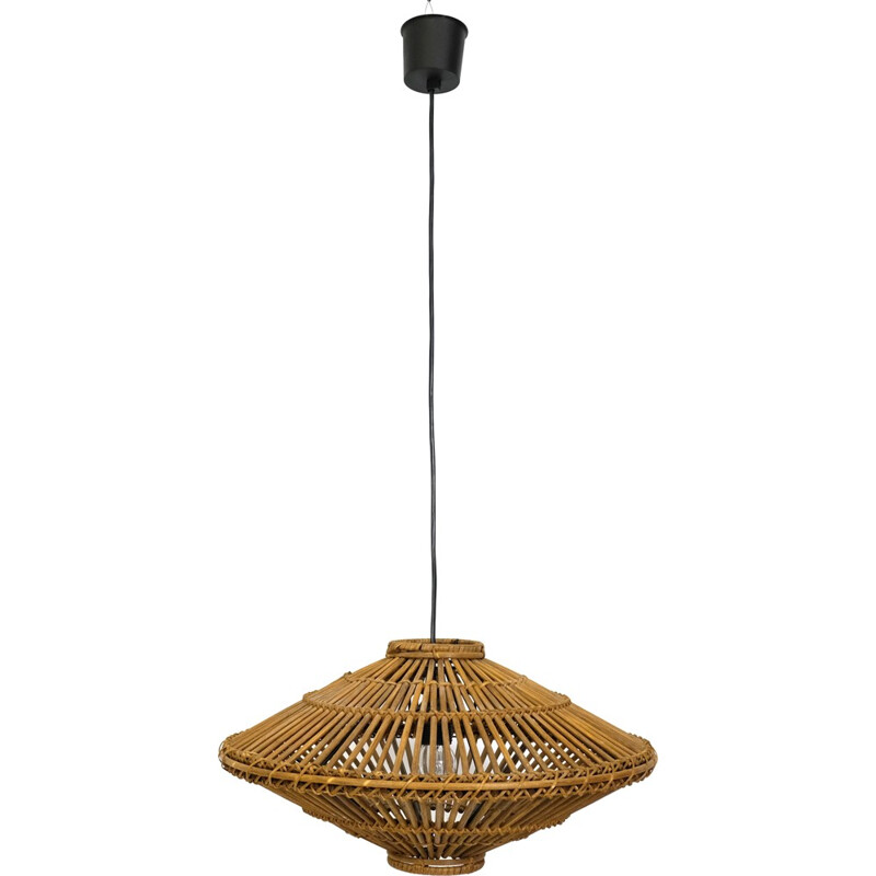 Vintage tinted wicker pendant lamp - 1970s