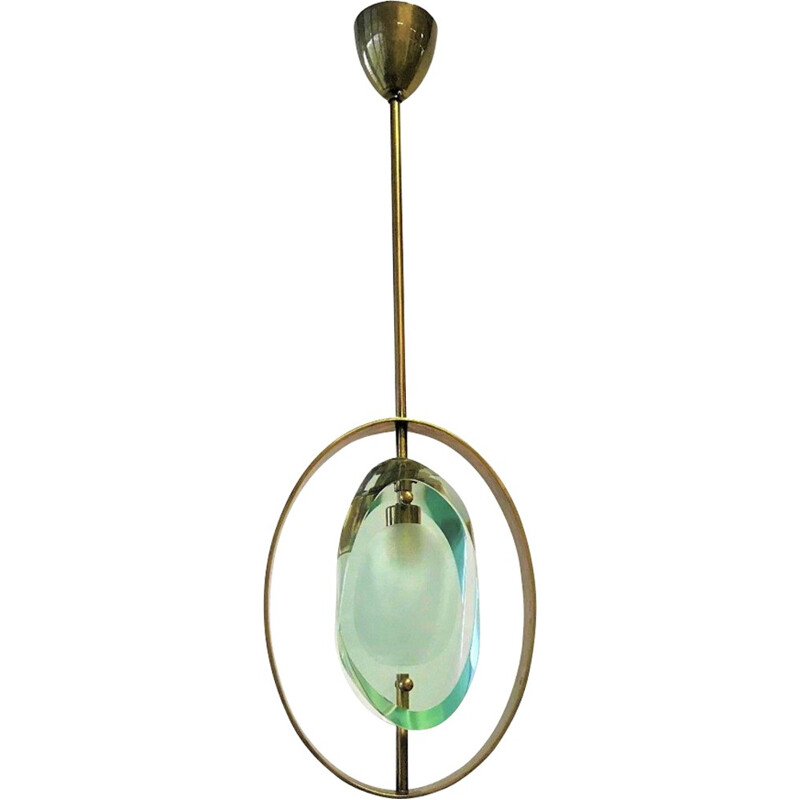 Suspension vintage en verre et laiton par Max Ingrand pour Fontana Arte - 1960
