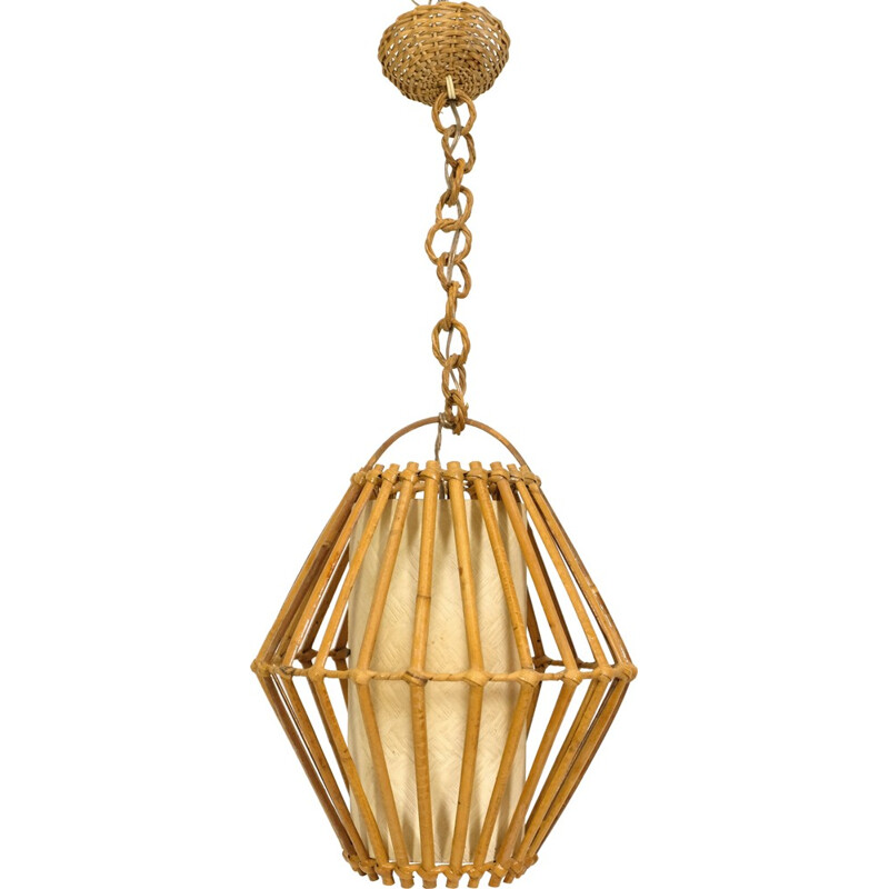 Vintage french pendant lamp in rattan - 1960s