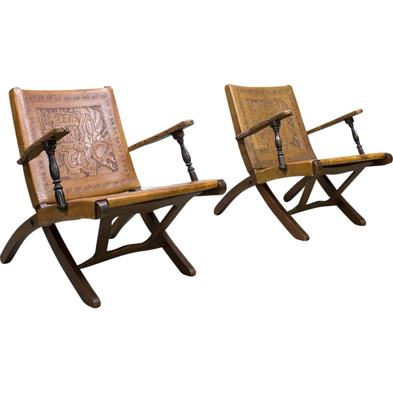 Vintage leather lounge chairs by Angel Pazmino for Estilo - 1960s