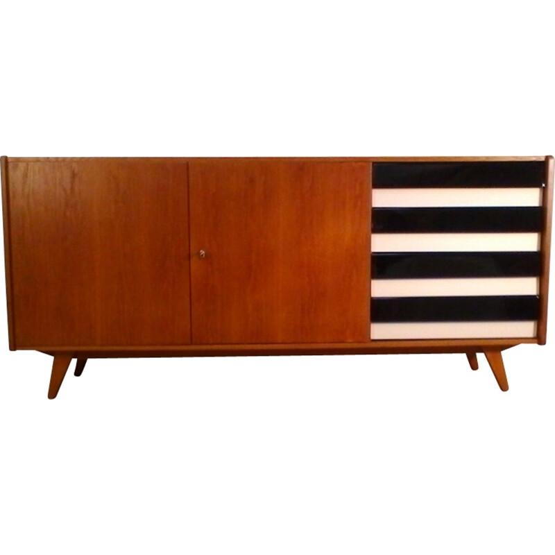 Retro vintage wood and stained oak dresser by Jiří Jiroutka, 1950