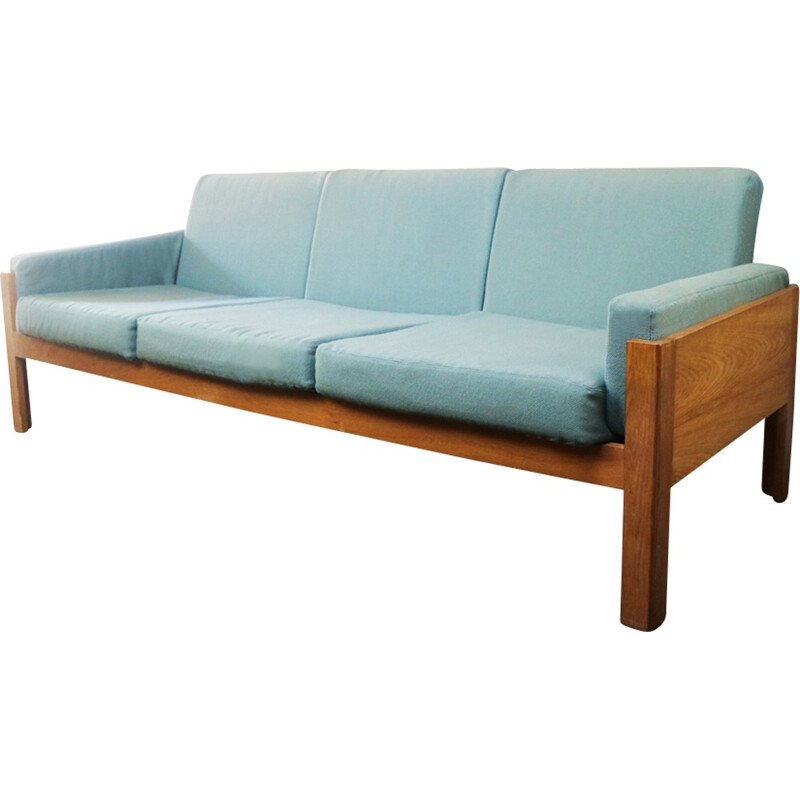 Danish vintage sofa with oak frame and turquoise upholstery - 1970s