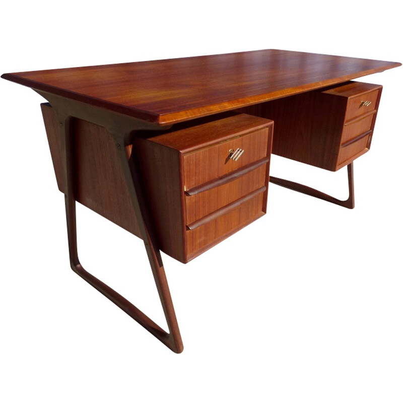 Vintage scandinavian desk in teak with compass legs - 1960s