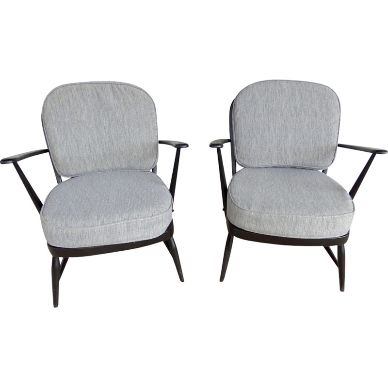 Paire de fauteuils vintage "Ercol" laqués noir - 1960