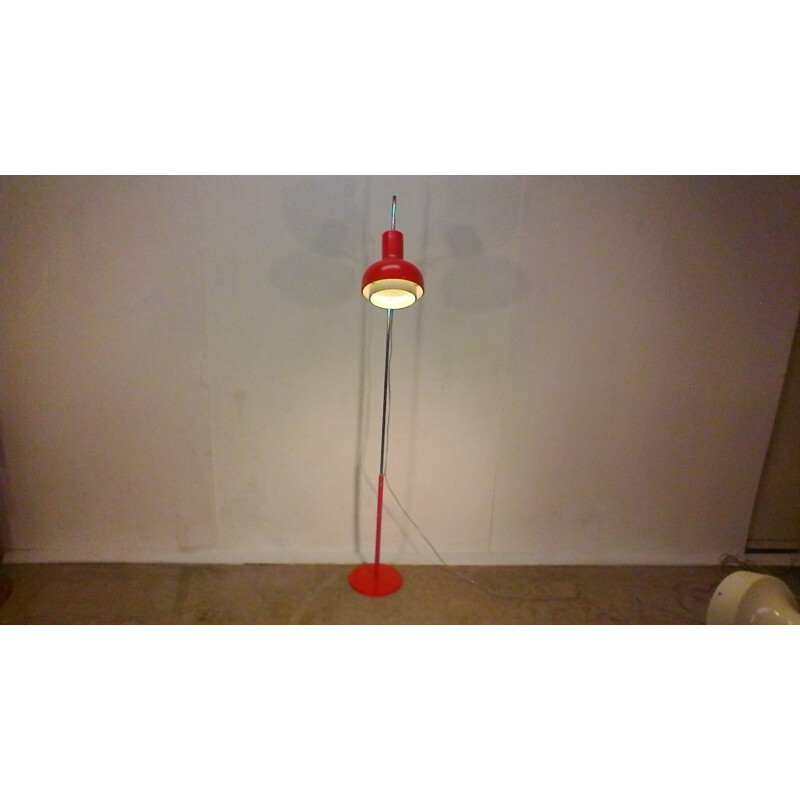 Vintage red and metal floor lamp by Hůrka, 1960