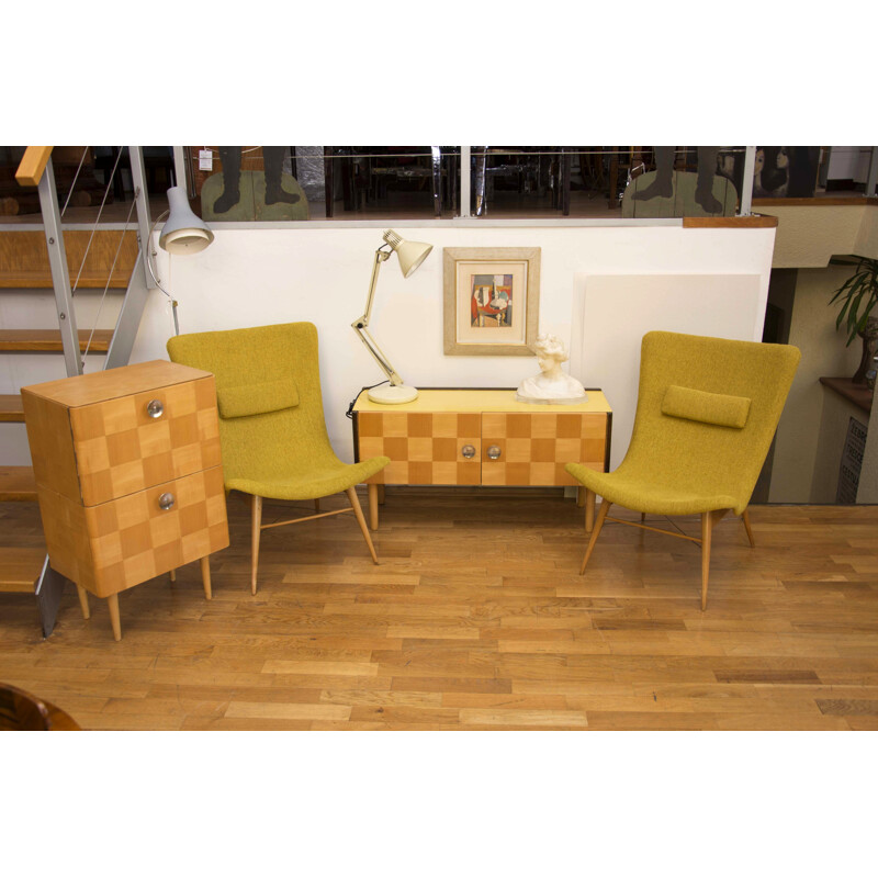 Vintage Commode with checkerboard by Jindřich Halabala - 1950s