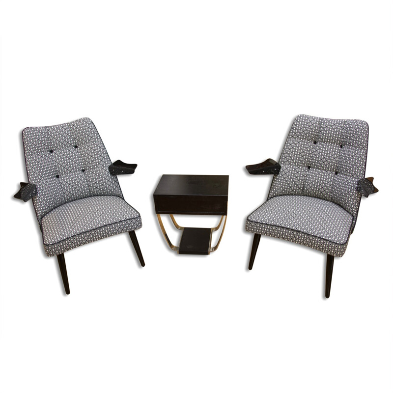 Pair of grey vintage lounge chairs, Czechoslovakia 1960