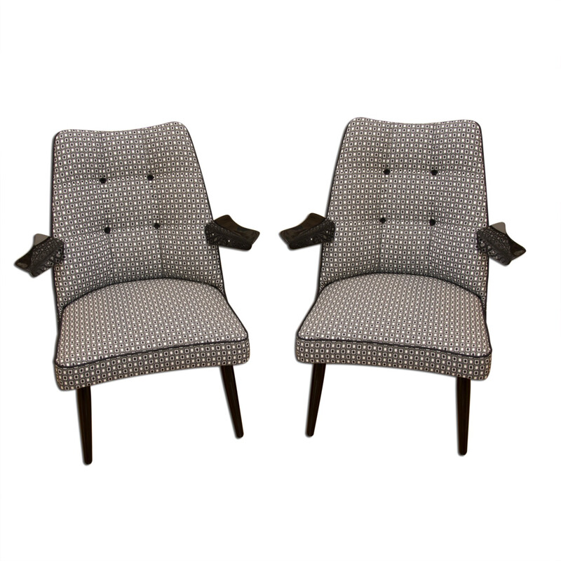 Pair of grey vintage lounge chairs, Czechoslovakia 1960