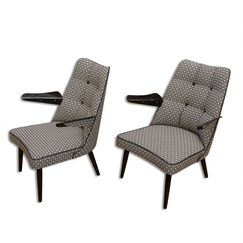 Par de cadeiras cinzentas vintage lounge, Checoslováquia 1960