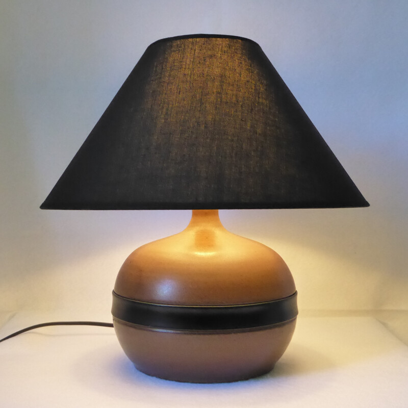 Vintage Ceramic and leather lamp by Gabriel Hamm - 1980s