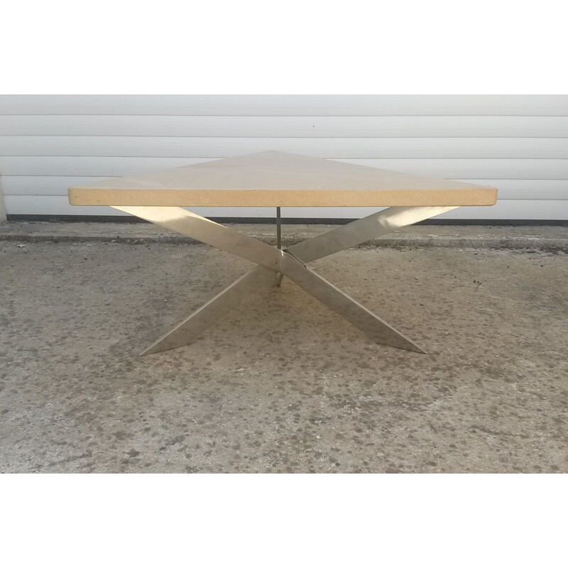 Table basse vintage chromée en marbre - 1970