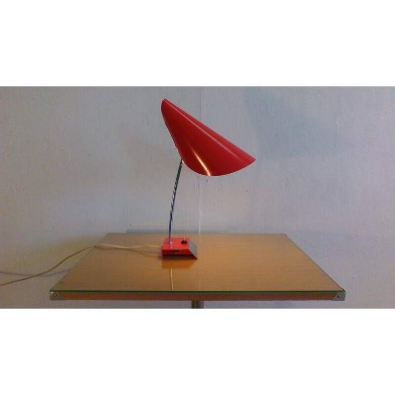 Lámpara de mesa roja vintage de Josef Hurka - 1950