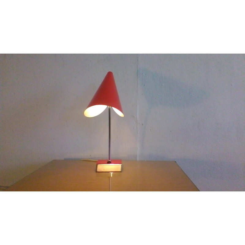 Vintage Red Table Lamp by Josef Hurka - 1950s