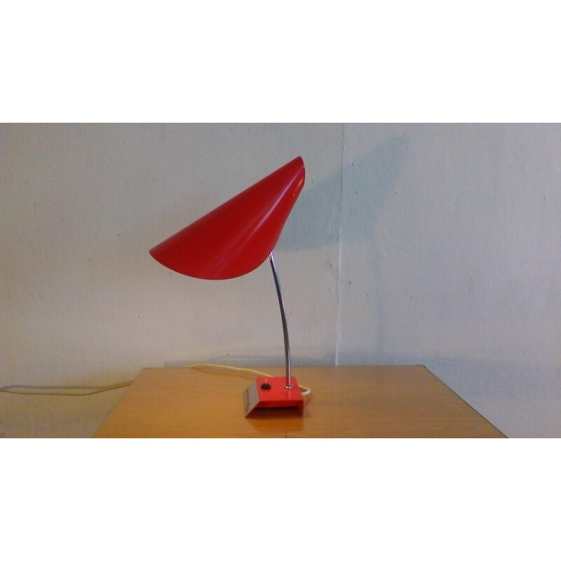 Lámpara de mesa roja vintage de Josef Hurka - 1950