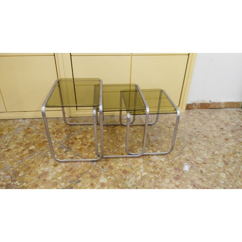 Set of 3 vintage Retractable nesting Tables - 1970s