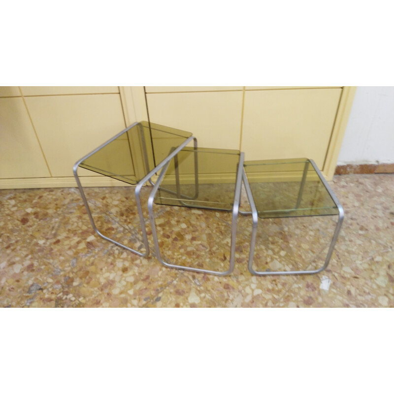 Set of 3 vintage Retractable nesting Tables - 1970s