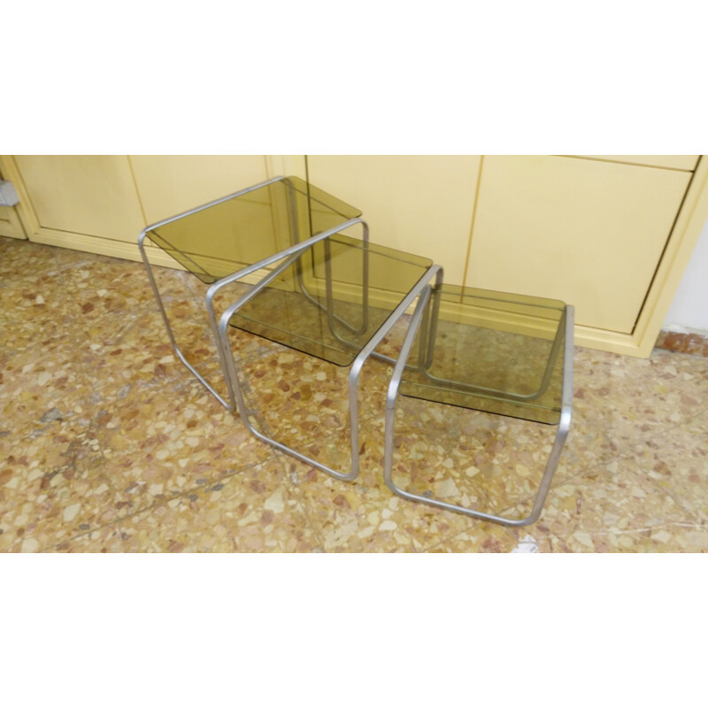 Set of 3 vintage Retractable nesting Tables - 1970s