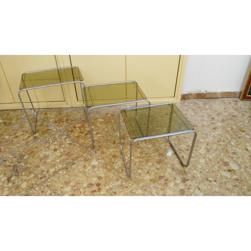 Set of 3 vintage Retractable nesting Tables - 1970s