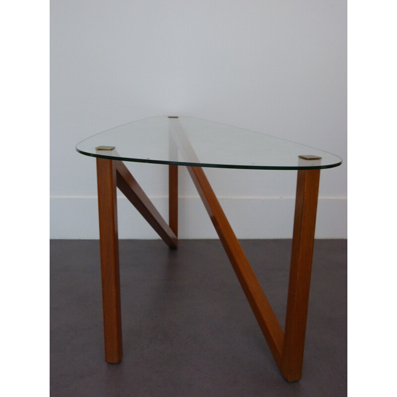 Table basse vintage tripode en verre - années 50