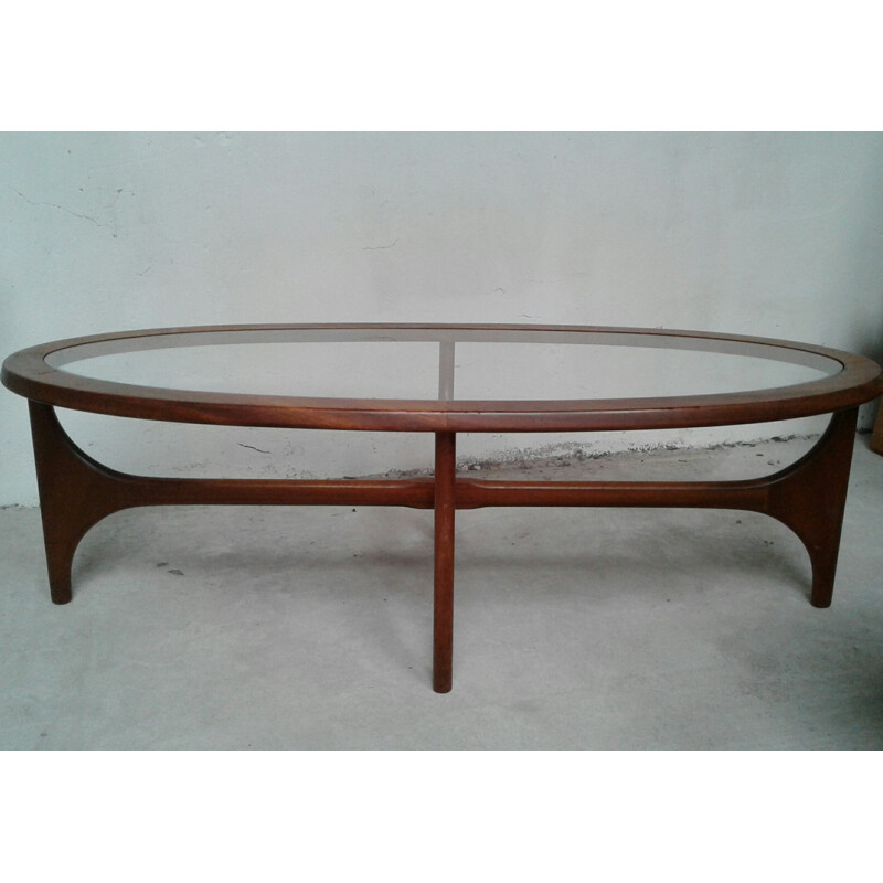 Oval Coffee Table in teak with Glass Top by Stateroom for Stonehill - 1960s