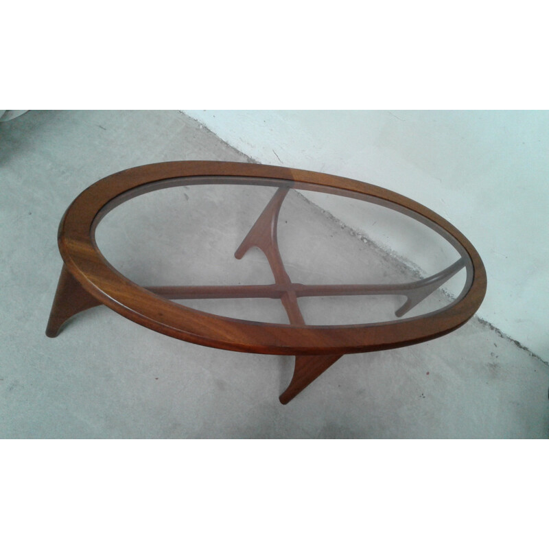 Oval Coffee Table in teak with Glass Top by Stateroom for Stonehill - 1960s